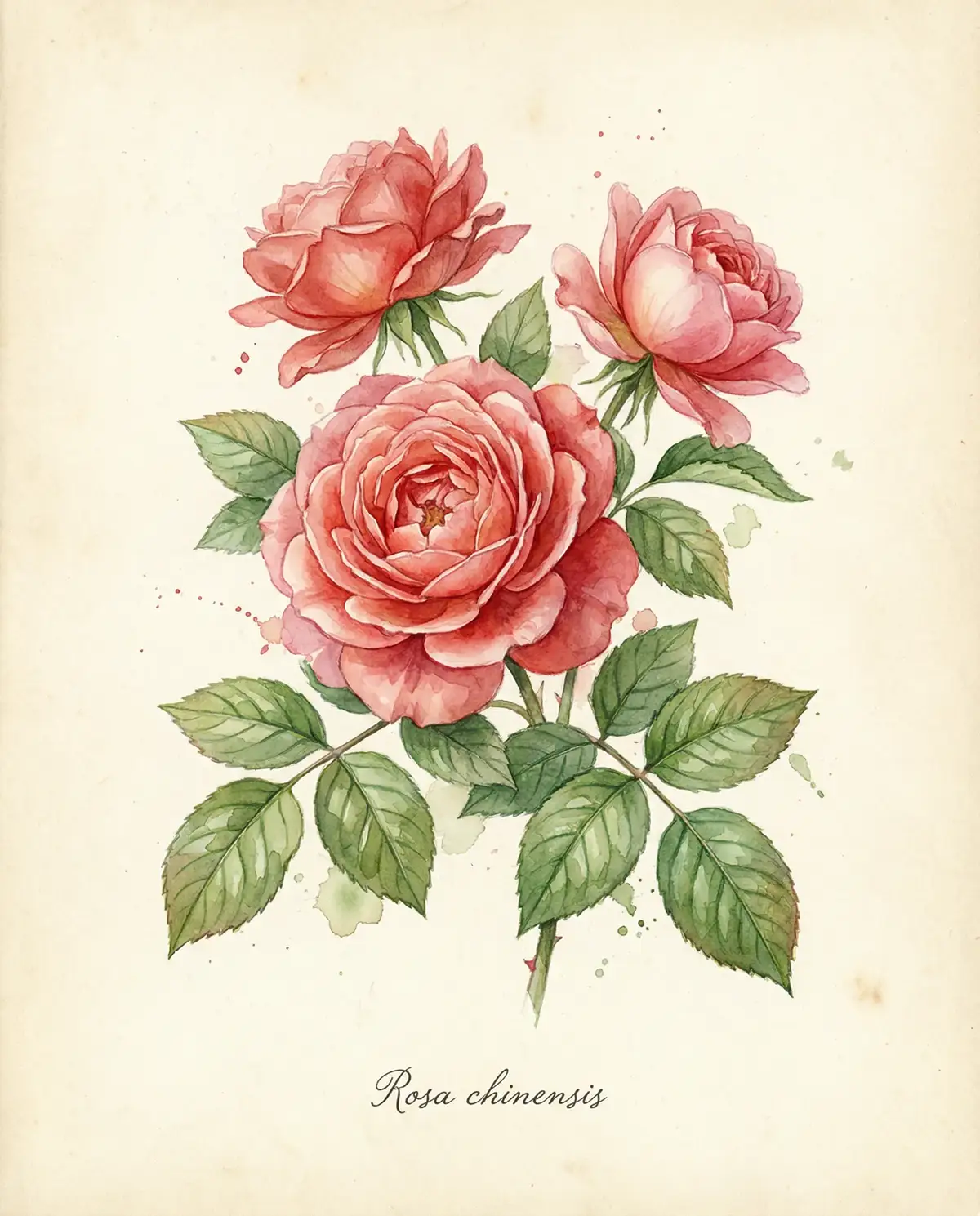 月季水彩图鉴 - 小宝探花